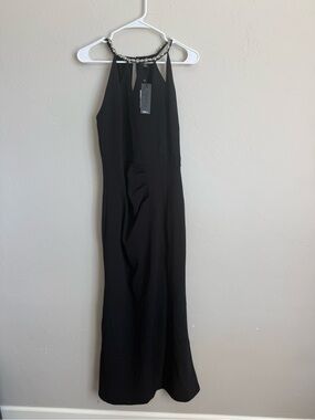 Black sparkly Halter Evening Gown with adjustable slit and cutout neckline